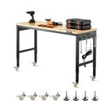 VEVOR Werkbank 1524 x 559 x 711-1030 mm, draagvermogen 907 kg, werktafel met stopcontact, wielen en ophangbord, robuuste werktafel met eikenhouten blad voor garage, werkplaats, kantoor en thuis