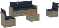 vidaXL 6-delige tuinbankset met kussens, grijs, polyrotan