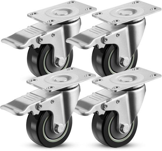 COOCHEER Meubelwielen Set van 4 Zwenkwielen 75mm Niet-markerende Zware Wielen met Remmen tot 400 kg voor Thuis en Kantoor, Rood