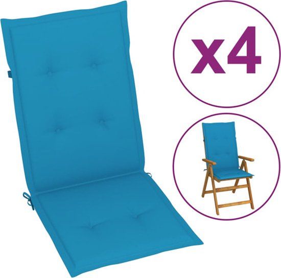 vidaXL Tuinstoelkussens - 4 stuks - Hoge rug - 120x50x3 cm - Stof - Blauw