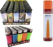Unilite Q&A impex. 100 stuks aanstekers mix - navulbaar en vuursteen aansteker + 1 gasfles