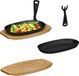 Merkloos Relaxdays Serveerpan - Set van 2 - Gietijzer - Met Houten Onderzetter - Afneembaar Handvat - BBQ Pan - Koekenpan - Zwart/Natuur