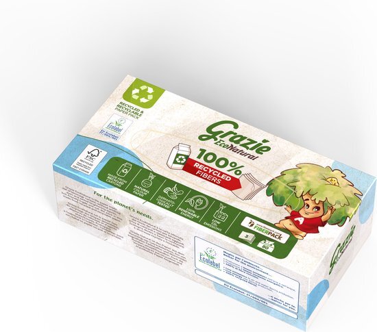 Grazie Natural - Recycled drank karton - 3-laags - 80 tissues - 1 doos (80 tissues)