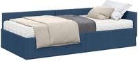 vidaXL Hoekbedframe met Matras Blauw 90 x 200 cm Stof
