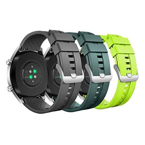 MoKo 3-PACK Band Compatible with Huawei Watch 3/3 Pro/GT2 Pro/GT2e/GT2/GT 46mm/Galaxy Watch 3 45mm/Galaxy Watch 46mm/Gear S3/Ticwatch Pro 3, 22mm Silicone Watch Strap, Gray/Army Green/Lime