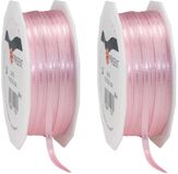Merkloos 2x Luxe Hobby/decoratie roze satijnen sierlinten 0,3 cm/3 mm x 50 meter