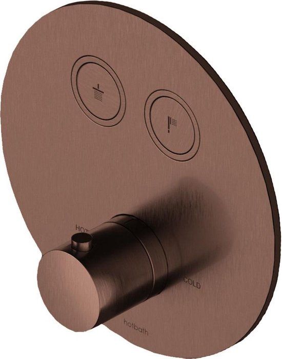 Hotbath Cobber - Douchethermostaat - Inbouw - 2 Pushbuttons - Rond - Geborsteld Koper PVD