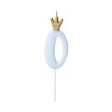 Kaars cijfer 0 voor verjaardagstaart lichtblauw met kroon glitter goud voor babyshower party geboorte genderreveal party