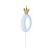 Kaars cijfer 0 voor verjaardagstaart lichtblauw met kroon glitter goud voor babyshower party geboorte genderreveal party
