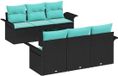 vidaXL Tuinbank Set Zwart en Turquoise Poly Rattan