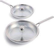 Merten & Storck Tri-Ply Inox Poêle avec couvercle - 26 cm & 30 cm - Induction - Résistant au four - Argent