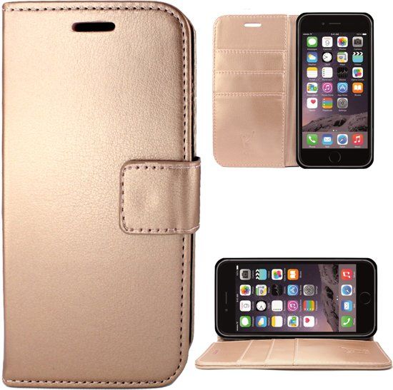 iCall Apple iPhone 6/6s Hoesje Lederen Bookcase met Siliconen TPU Telefoonhouder - Rose Goud