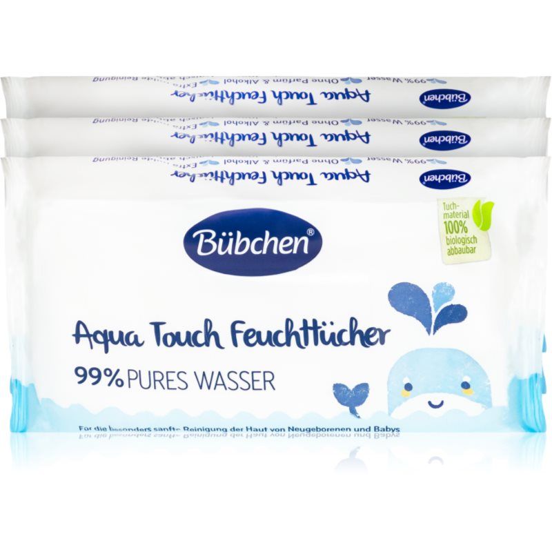 Bübchen Aqua Touch Vochtige doekjes, verzorgingsdoekjes voor pasgeborenen en baby's, met 99% puur water, 3 x 48 stuks