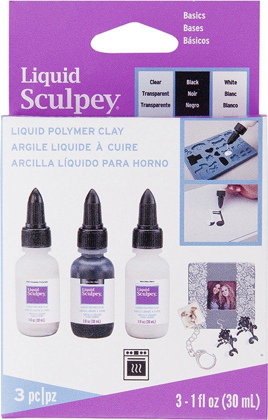 Sculpey Set 3 flessen vloeibare klei basics - 30 ml - transparant, zwart, wit