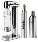 Bouteille d'eau en Inox avec fonction eau gazeuse, 1 litre, incluant une bouteille PET, couleur argent