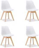 Homestyle4u Eetkamerstoel van Hout en Kunststof - Set van 4 - Wit