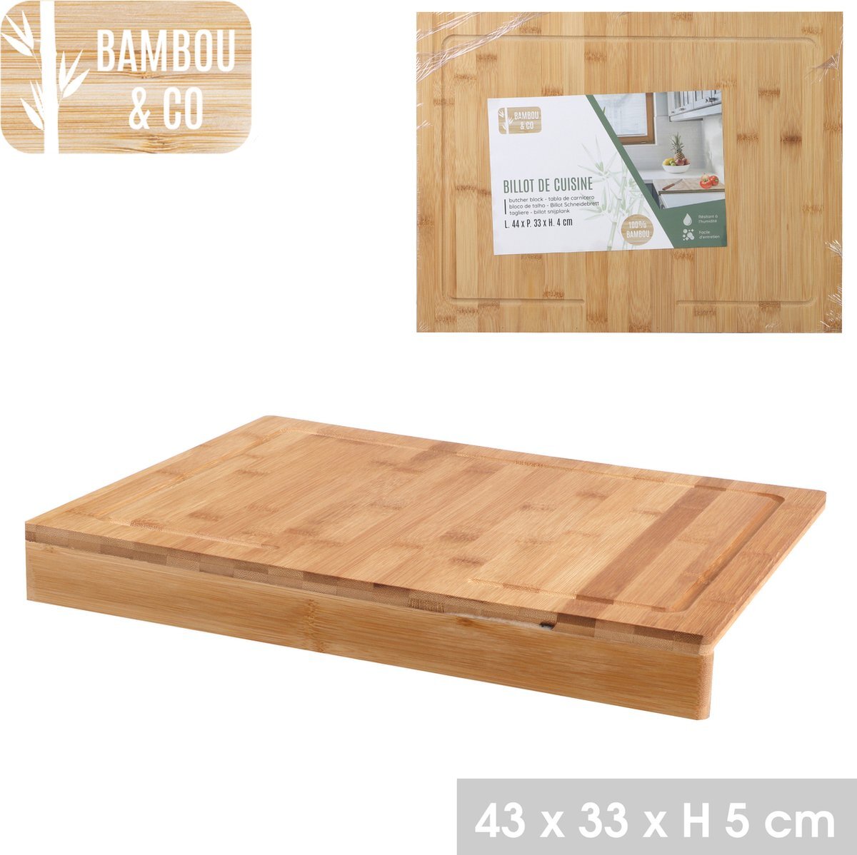 Bambou & Co - Snijplank in hout - Snijplank bambou - duurzaam - hout -43X33X5CM