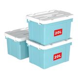 Cetomo 20L x 3 opbergdozen, draag plastic opbergdoos met deksels, organiserende container met handvat en veilige vergrendelende gespen, stapelbaar, nestbaar, draagtas voor thuiskantoor kleding,