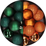 Merkloos / Sans marque Billiet - Vanlaere 24x stuks kunststof kerstballen mix van donkergroen en oranje 6 cm