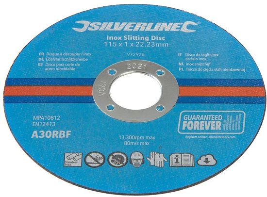 Silverline Inox-snijschijven, 115 x 1 x 22,23 mm - 10 Stuks