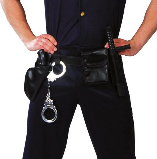 Fiestas Guirca - Politie set met riem - Zwart - Unisex - Carnaval