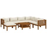 vidaXL 8-delige loungeset met crèmekleurige kussens van massief acaciahout