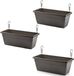 Forte Plastics 3x stuks hangende reling plantenbakken antraciet grijs rechthoekig 40 x 18 x 15 cm