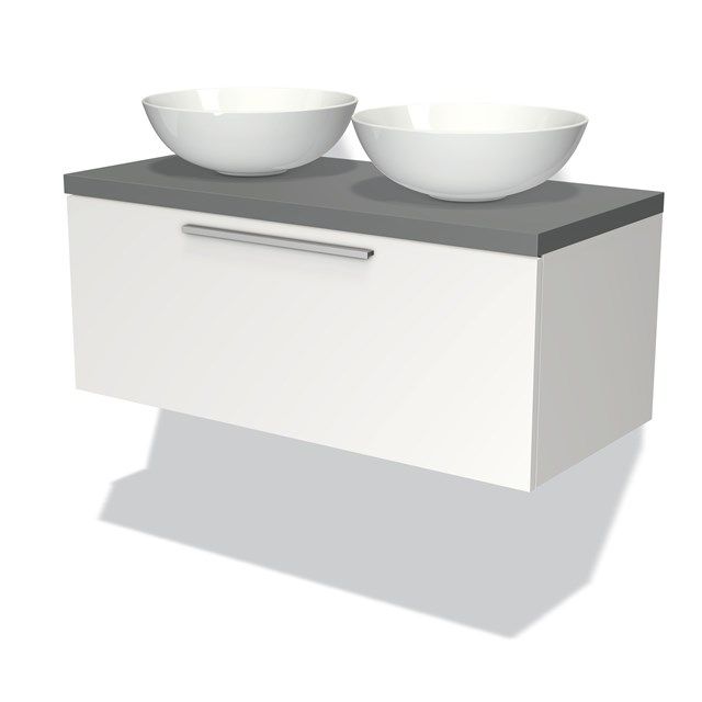 Maxaro Badkamermeubel Modulo Plato 100cm Mat Wit 1 Lade Middengrijs Blad