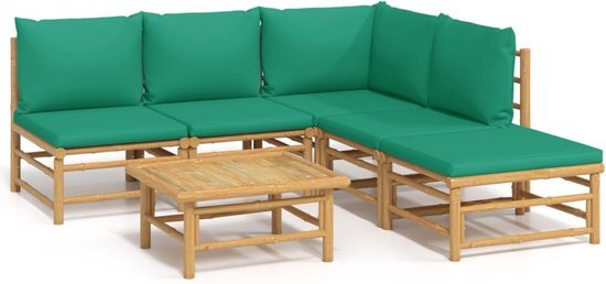 vidaXL 6-delige Loungeset met kussens bamboe groen