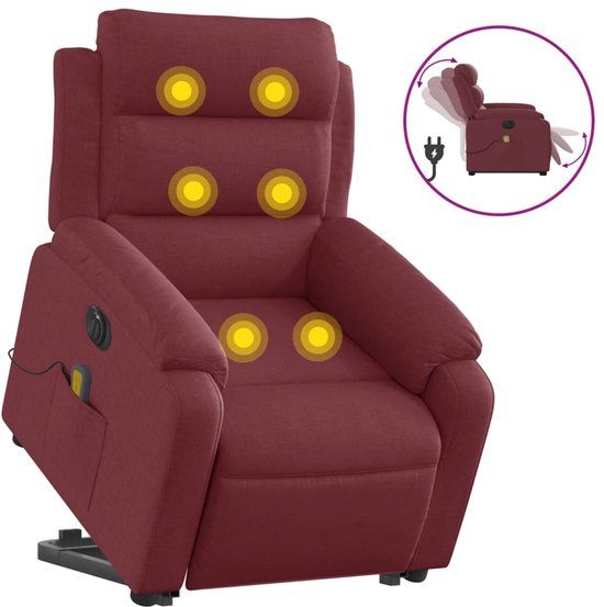 vidaXL Sta-op-massagestoel elektrisch verstelbaar stof wijnrood