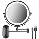 Goliving Make Up Spiegel Met Verlichting - Ø25 cm - 10x Vergroting - Dimbare Make-upspiegel - Scheerspiegel - LED Verlichting - USB-C Oplaadbaar - Dubbelzijdig - 27 x 27 cm - Zwart