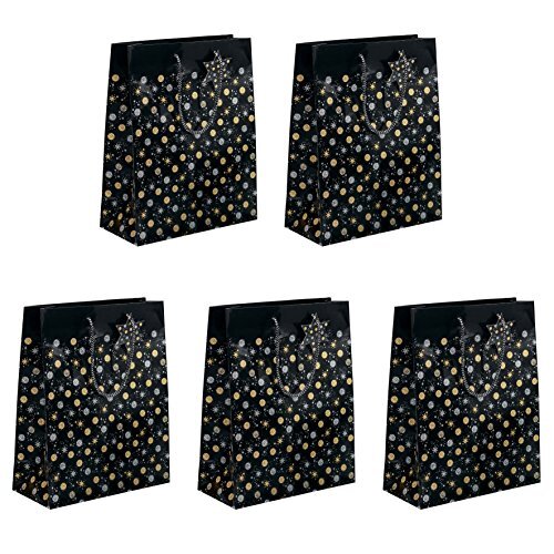 Sigel GT028 grote papieren geschenkzakjes 33 x 26 cm, set van 5, zwart/goud/zilver, Kerstmis - andere maten