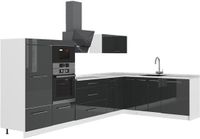 Vicco Hoekkeuken Fame-Line, Antraciet Hoogglans/Wit, 347 x 207 cm, WB Marmer