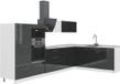 Vicco Hoekkeuken Fame-Line, Antraciet Hoogglans/Wit, 347 x 207 cm, WB Marmer