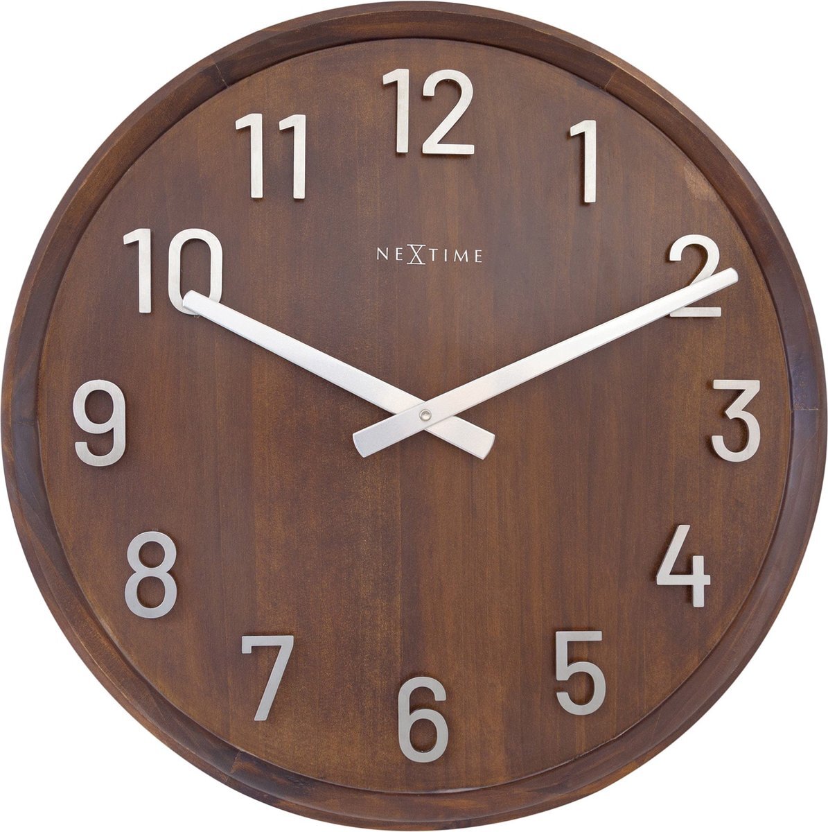 NeXtime Grote wandklok - 50cm- Stille klok - Walnoot hout - Precious