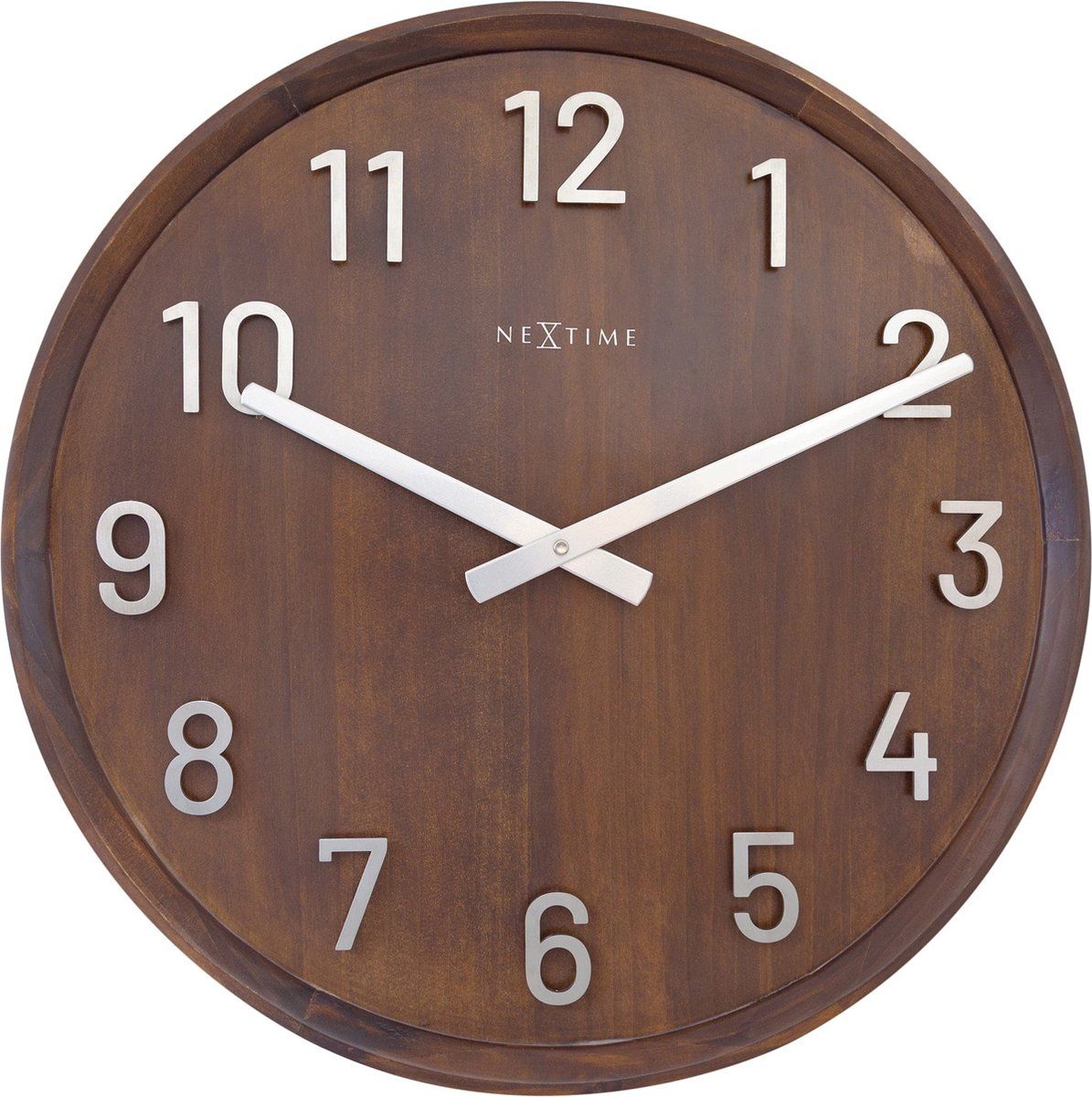NeXtime Precious Wandklok - 50cm - Walnoot Hout - Stille Klok