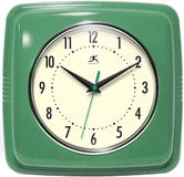 Infinity Instruments Vierkante Stille Retro Wandklok, 9" Mid-Century Modern Keuken Eetkamer Retro Wandklok, Quartz Uurwerk (Groen)