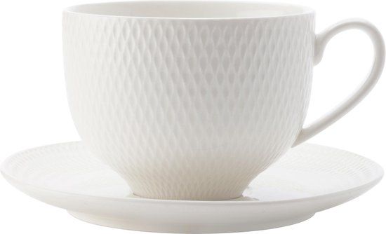 Maxwell & Williams Diamonds Round Kop en Schotel - 280 ml - Wit - Porselein