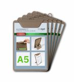 SIGEL KB121 Set van 5 menuhouders met klem, voor maximaal 20 vellen A5 (80 g/m²), plank met klem, klemplank, blokhouder, beige