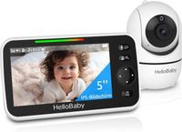 HelloBaby Babyfoon met camera, 3500 mAh, 5-inch scherm, bedrade camera, 355° panorama, 120° kantelbaar, zoomfunctie, babyfoon zonder Wi-Fi, 2-weg audio
