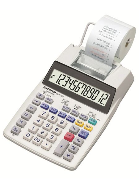 Sharp EL-1750V Calculator - 12 Digit - Ink Ribbon - AC/Battery Powered