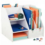 Relaxdays bureau-organizer, A4, 7 vakken, kantoor, thuiskantoor, wit