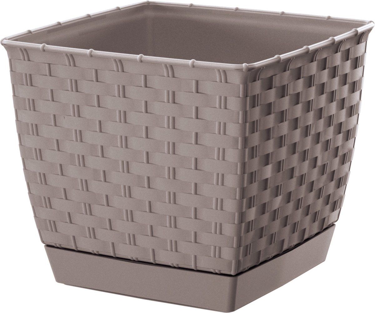 Prosperplast Plantenpot/bloempot rotan kunststof 16.5 x 16.5 cm taupe/beige