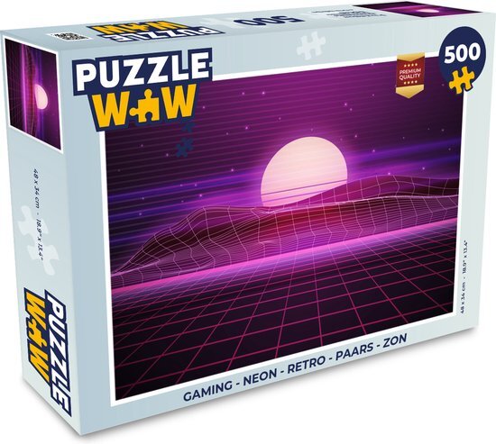 MuchoWow Puzzel Gaming - Neon - Retro - Paars - Zon - Gamen - Legpuzzel - Puzzel 500 stukjes - Sinterklaas cadeautjes - Sinterklaas voor grote kinderen