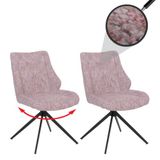 Mendler Set van 2 eetkamerstoelen HWC-O48 stof/textiel - roze | Keukenstoel, draaibaar, auto-return, chenille, (320g/m²), Öko-Tex