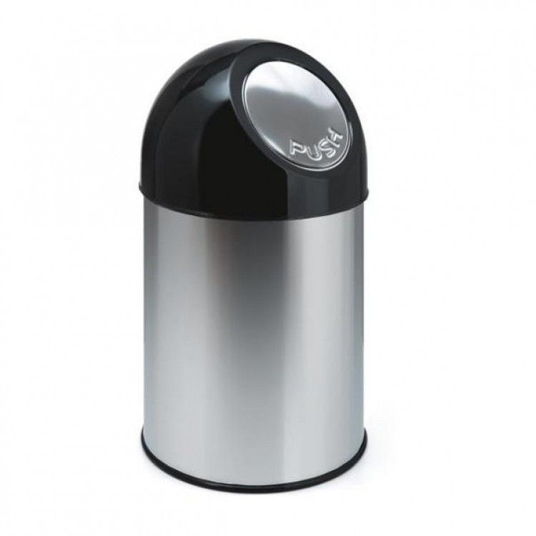 V-part Afvalbak met pushdeksel en binnenemmer 30 liter rvs