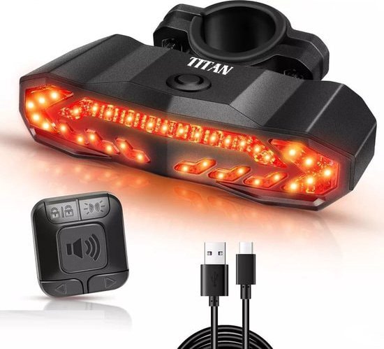Titan 5in1 Fietsalarm - Fietslamp - Fietsbel - Anti-diefstal - Fietsalarm - Fietsslot Met Alarm - Alarm met afstandsbediening