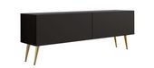 3E 3xE living.com 3xE living TV-meubel op Poten 140 cm, 2 Deuren, Mat Zwart, Gouden Poten, 140 x 32 x 52 cm