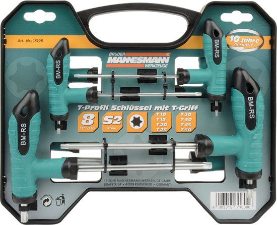 Brüder Mannesmann Torx T-greepset - 18 delig - in koffer