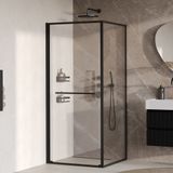 Brauer Luminis douchecabine 2-delig naar binnen draaiend helder glas 90x90x200cm omkeerbaar incl. glascoating mat zwart